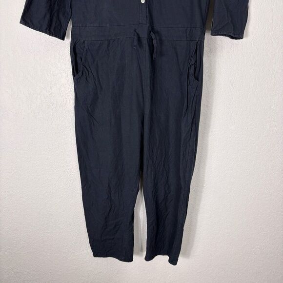 Hackwith Design House Jumpsuit Navy Blue Button Front Short Sleeve Size Medium - Picture 3 of 10